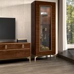 Modern Eva Vitrine - 1 Glass Door - Walnut with Gold Trim
