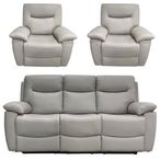 Lucia Recliner Sofa Set - Pearl Grey Leather - 3+1+1 Seater