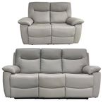 Lucia Recliner Sofa Set - Pearl Grey Leather - 3+2 Seater