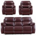 Rivoli Recliner Sofa Set - Burgundy Leather - 3+1+1 Seater