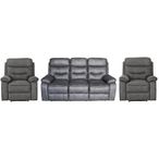 Gabrielle Manual Recliner Sofa Set - Charcoal Leather - 3+1+1 Seater