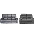 Gabrielle Manual Recliner Sofa Set - Charcoal Leather - 3+2 Seater
