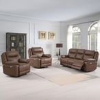 Torino Manual Recliner Sofa Set - Chestnut Faux Leather - 3+1+1 Seater