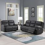 Torino Manual Recliner Sofa Set - Grey Pewter Faux Leather - 3+2 Seater