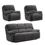 Douglas Recliner Sofa Set - Dark Grey Fabric - 3+1+1 Seater