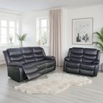 Conrad Manual Recliner Sofa Set - Black Leather - 3+2 Seater