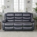 Conrad Manual Recliner Sofa - Black Leather - 3 Seater