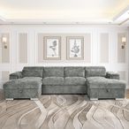 Alaya U Shape Corner Sofa Bed - Grey Fabric - Pull Out