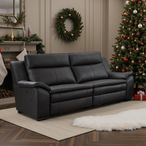Boston Electric Recliner Sofa - Black Leather - 3 Seater