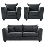 Serena Sofa Set - Charcoal Black Fabric - 3+1+1 Seater