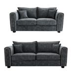 Serena Sofa Set - Charcoal Black Fabric - 3+2 Seater