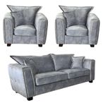 Serena Sofa Set - Silver Grey Fabric - 3+1+1 Seater