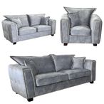 Serena Sofa Set - Silver Grey Fabric - 3+2+1 Seater