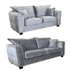 Serena Sofa Set - Silver Grey Fabric - 3+2 Seater