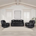 Myra Manual Recliner Sofa Set - Black Faux Leather - 3+2+1 Seater