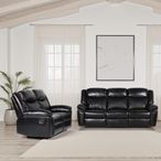Myra Manual Recliner Sofa Set - Black Faux Leather - 3+2 Seater