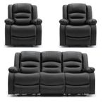 Alva Electric Recliner Sofa Set - Black Faux Leather - 3+1+1 Seater