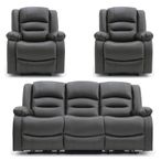 Alva Electric Recliner Sofa Set - Grey Faux Leather - 3+1+1 Seater