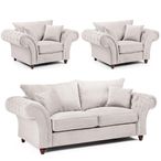 Windsor Sofa Set - Stone Fabric - Fullback - 3+1+1 Seater
