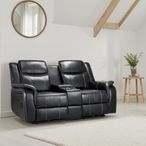 Galaxy Electric Recliner Sofa - Black Faux Leather - 2 Seater - Console