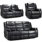 Galaxy Electric Recliner Sofa Set - Black Faux Leather - 3+2+1 Seater