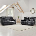 Galaxy Electric Recliner Sofa Set - Black Faux Leather - 3+2 Seater