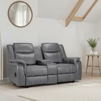 Galaxy Electric Recliner Sofa - Grey Faux Leather - 2 Seater - Console