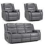 Galaxy Electric Recliner Sofa Set - Grey Faux Leather - 3+1+1 Seater