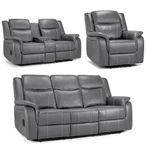 Galaxy Electric Recliner Sofa Set - Grey Faux Leather - 3+2+1 Seater