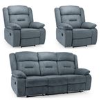 Novie Manual Recliner Sofa Set - Grey Fabric - 3+1+1 Seater
