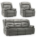 Novie Manual Recliner Sofa Set - Grey Faux Leather - 3+1+1 Seater