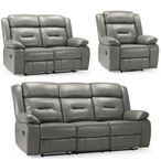 Novie Manual Recliner Sofa Set - Grey Faux Leather - 3+2+1 Seater
