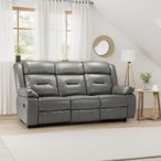 Novie Manual Recliner Sofa - Grey Faux Leather - 3 Seater