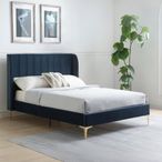 Avery Athena Ink Blue Velvet Fabric Bed - Sizes Available