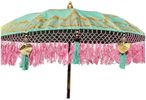 Bali Sun Parasol - Mint Green with Pink Candy Fringe