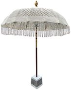 Bali Sun Parasol - White Macrame - with Terrazzo & Slate Base