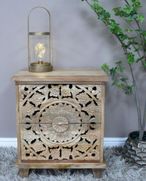Bedside Cabinet - 2 Drawer - Carved Mango Wood