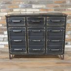 Cabinet - 3 Door - 3 Drawer - Black Metal - Industrial