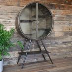 Display Cabinet - Industrial - Grey Metal - Round - 2 Glass Doors