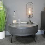 Side Table - Grey Metal - Round - Storage