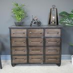 Cabinet - 3 Door - 3 Drawer - Brown Metal - Industrial
