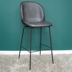 Barstool - Set of 2 - Dark Grey Faux Leather