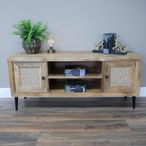 TV Unit - Acacia Wood and Rattan - 2 Door