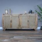 Sideboard - Rustic Mango Wood and Rattan - 4 Door - Large