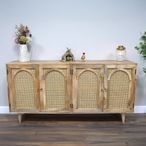 Sideboard - Acacia Wood and Rattan - 4 Door - Extra Large - 180cm
