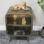 Bedside Cabinet - 1 Door - Curved Brushed Metal and Glass