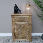 Bedside Cabinet - 1 Door - 1 Drawer - Carved Mango Wood