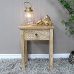 Bedside Table - 1 Drawer - Carved Mango Wood