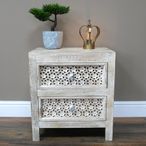 Bedside Cabinet - 2 Drawer - White Washed Mango Wood