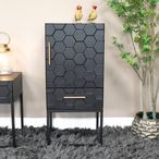 Hall Cabinet - Black - 1 Door - 1 Drawer - Metal & Wood